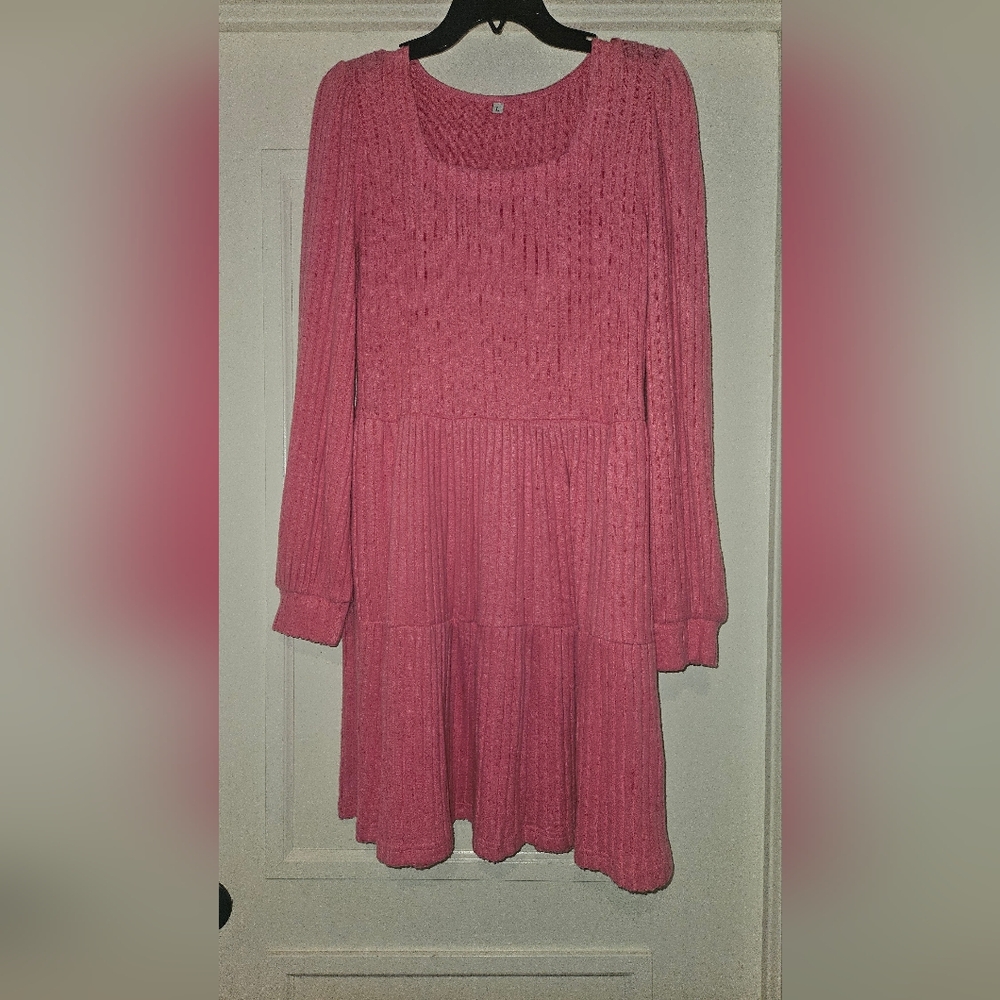 Chic Long Sleeve Pink Dress